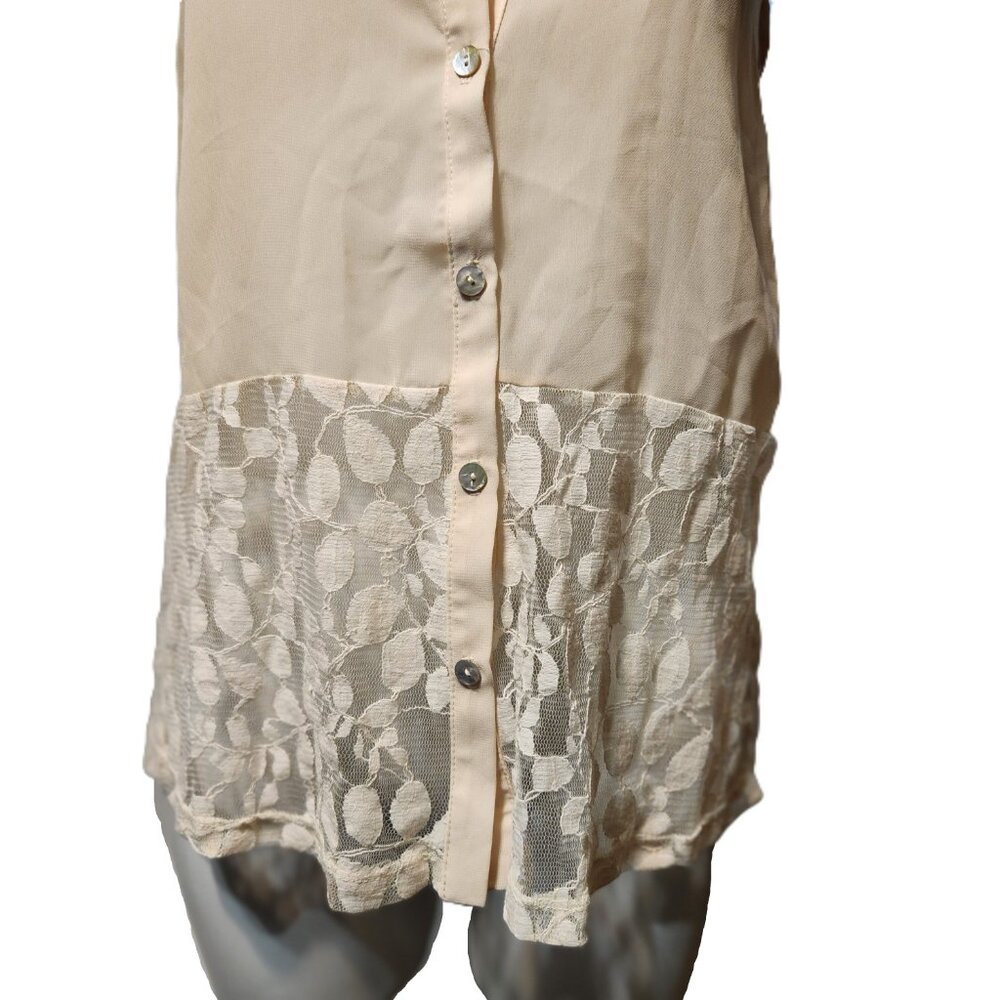 ❤️ 4/$20 NWT Event sleeveless top Women's medium button-up lace tank top Light - Picture 3 of 12